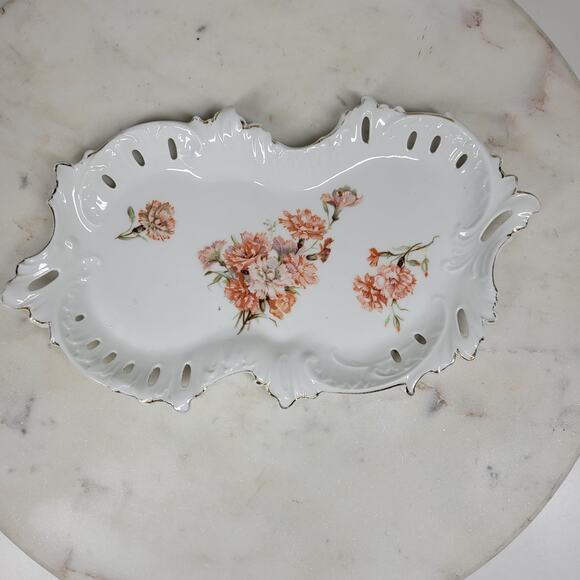 Furstenberg Floral Reticulated Trinket Dish 9.7" Porcelain Dresser Tray Germany - Picture 7 of 15